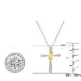 0.07 Carat (Ctw) Sterling Silver Round White Diamond Ladies Cross Pendant (Silver Chain Included)